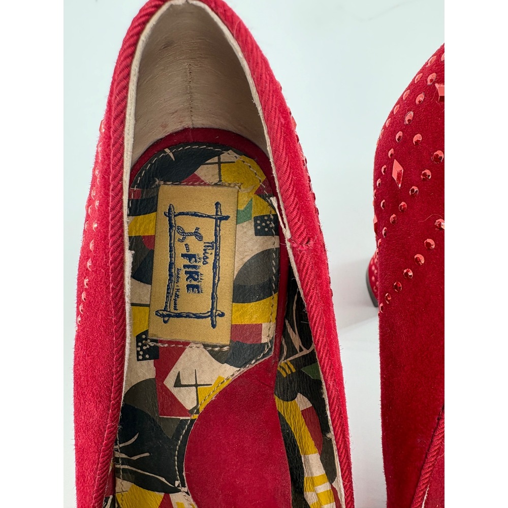 Miss L Fire Poiret Red Glitter 1940s Rockabilly Heels US 9 EU 40 - Picture 3 of 9